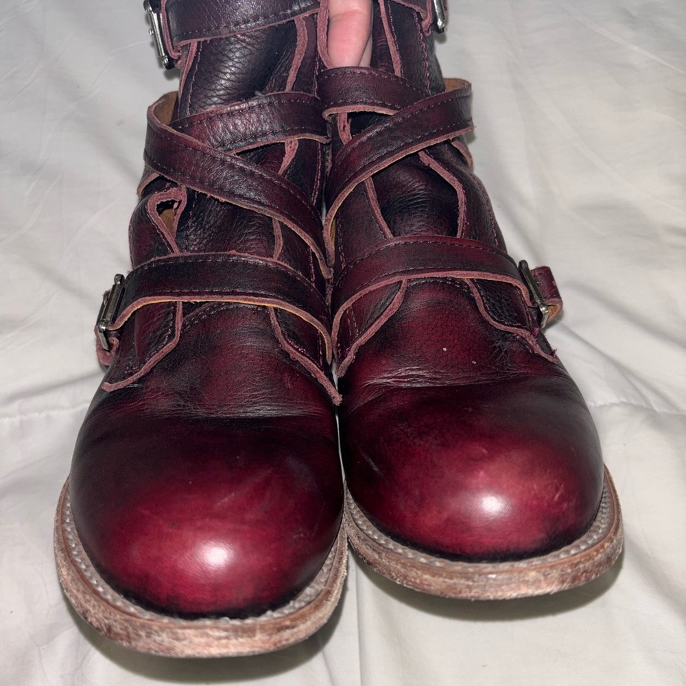 Freebird by Steven Wine Leather Buckle Strap Ankle Boots - Picture 13 of 13